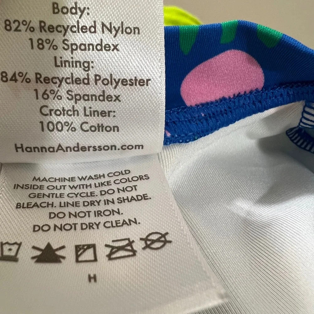 Hanna Andersson Girls Blue Pink Tulip Long Sleeve Rash Guard Swimsuit Size 8 130